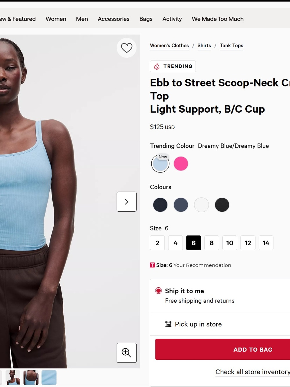 lululemon athletica Scoop-Neck Ribbed Tank in Dreamy Blue
